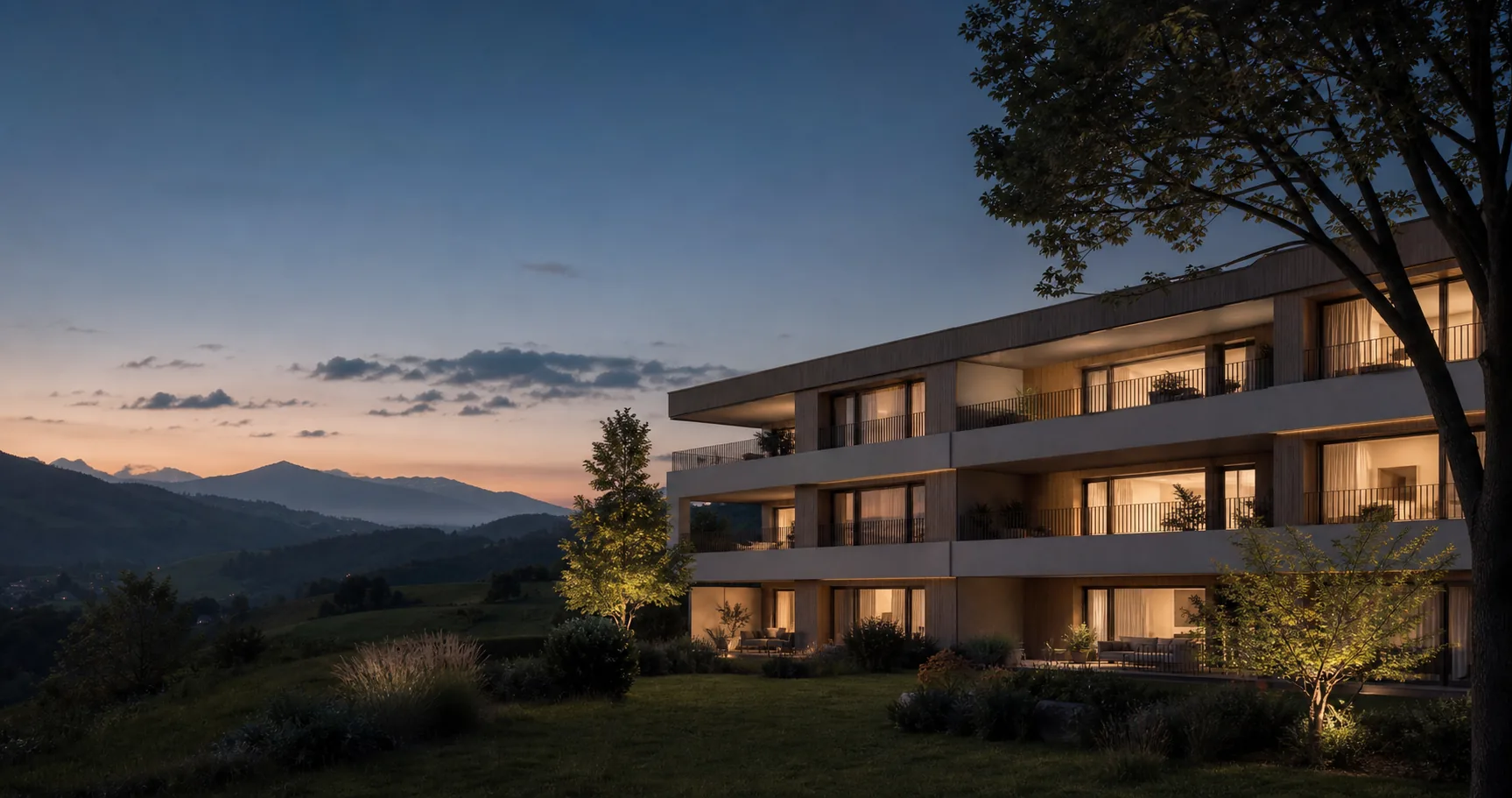 Vision architecturale d'une résidence contemporaine dans le paysage fribourgeois